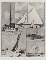 Der kommende Wettbewerb um den America Cup, Columbia auf ihrer Probefahrt